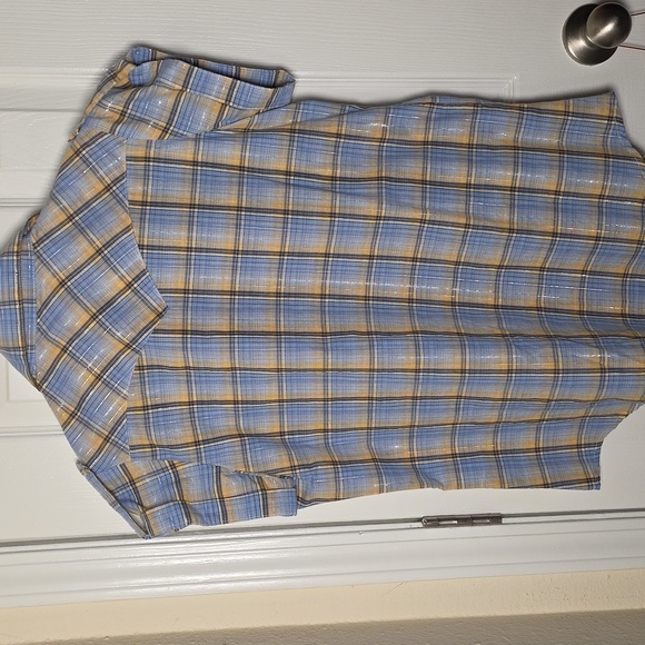 Wrangler Western Women's Blue and Yellow Plaid Shirt With Silver Metallic Thread - Picture 3 of 4